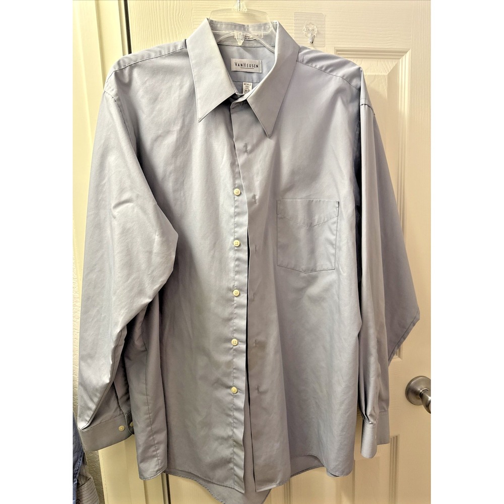 Van Heusen Mens Dress Shirt Wrinkle Free Sage Green Long Sleeve 17.5 34/35 XL